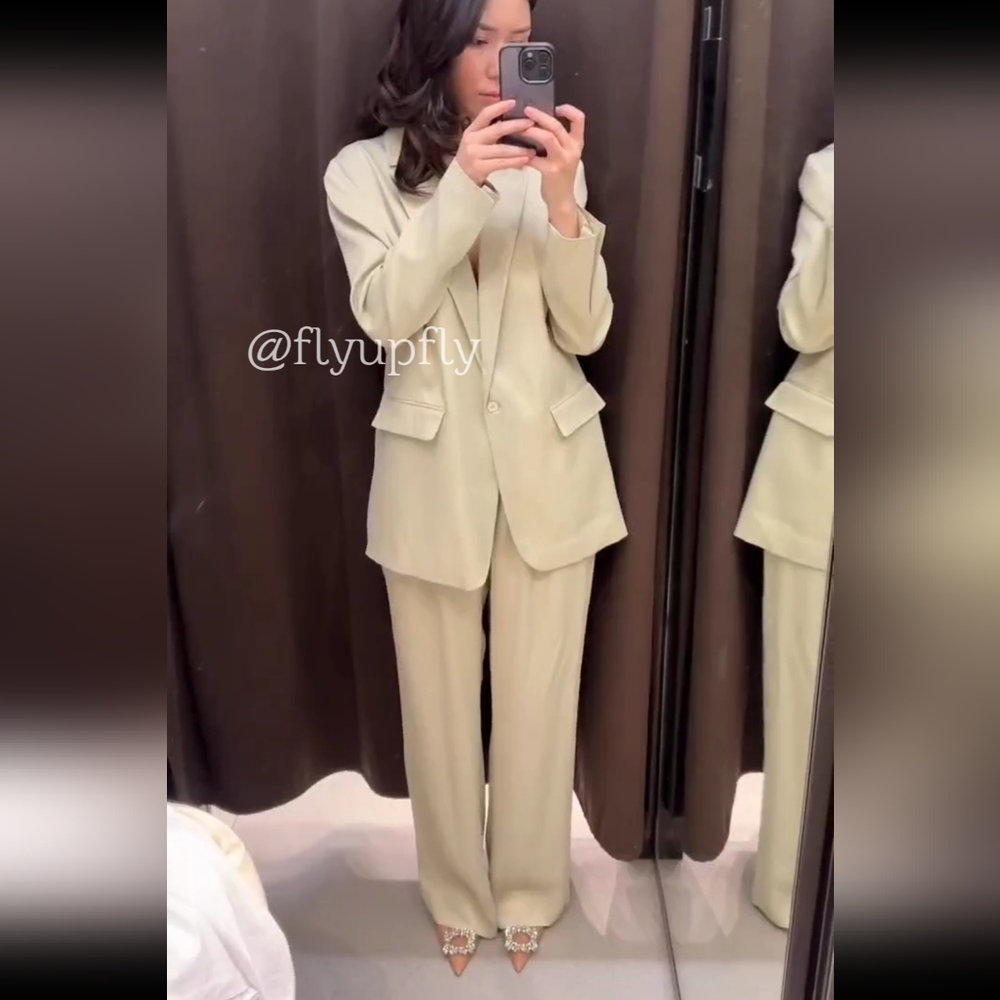 ZARA Matching Set * Satin Effect Blazer & Wide Pants - Picture 3 of 16